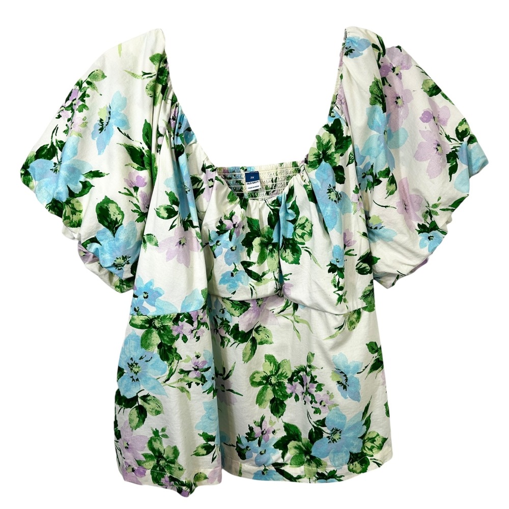 Old Navy Plus Size 2X Top Off The Shoulder Floral Puff Sleeve Easter Spring 1775